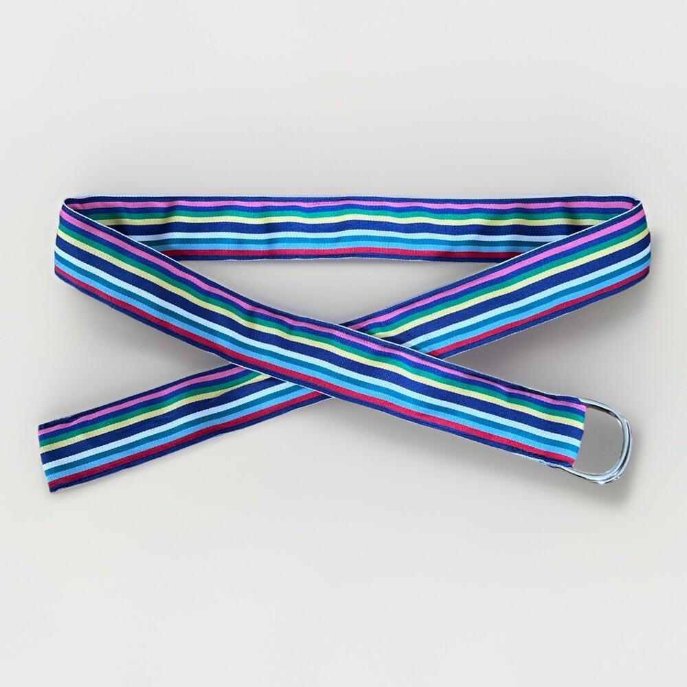 Rainbow Stripe Grosgrain Ribbon Belt Leather Man Wm Small Coastal Preppy Y2K